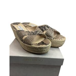 JIMMY CHOO Dovina Snake Embossed Espadrille Platform Wedge Women's Size 40